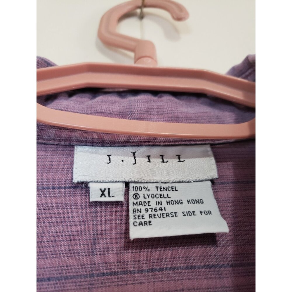 Vtg J Jill 90s Womens XL Shirt Button Up Purple Striped Outdoors Indie Tencel - Picture 5 of 5